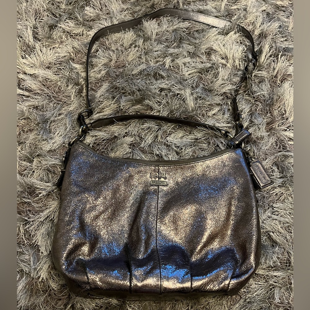 Gently Loved Authentic Coach Metallic Silver Leather Satchel Handbag G1032-15959
